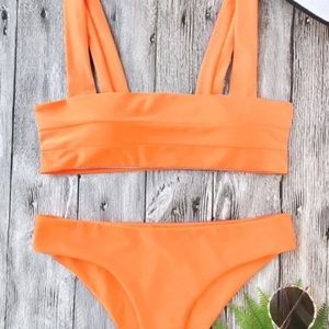 Padded Wide Straps Bandeau Neon Bikini Set